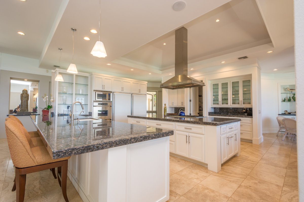 Beautiful shot of kitchen in luxury home in Hawaii.