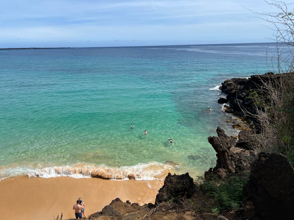 Photo of snorkelers at Big Beach in Makena, Maui.