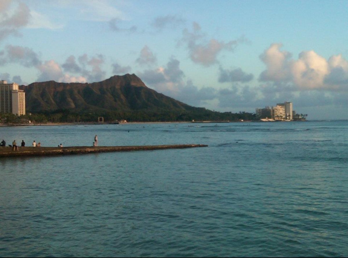 View of Diamond Head from Waikiki Beach - by John Di Rienzo