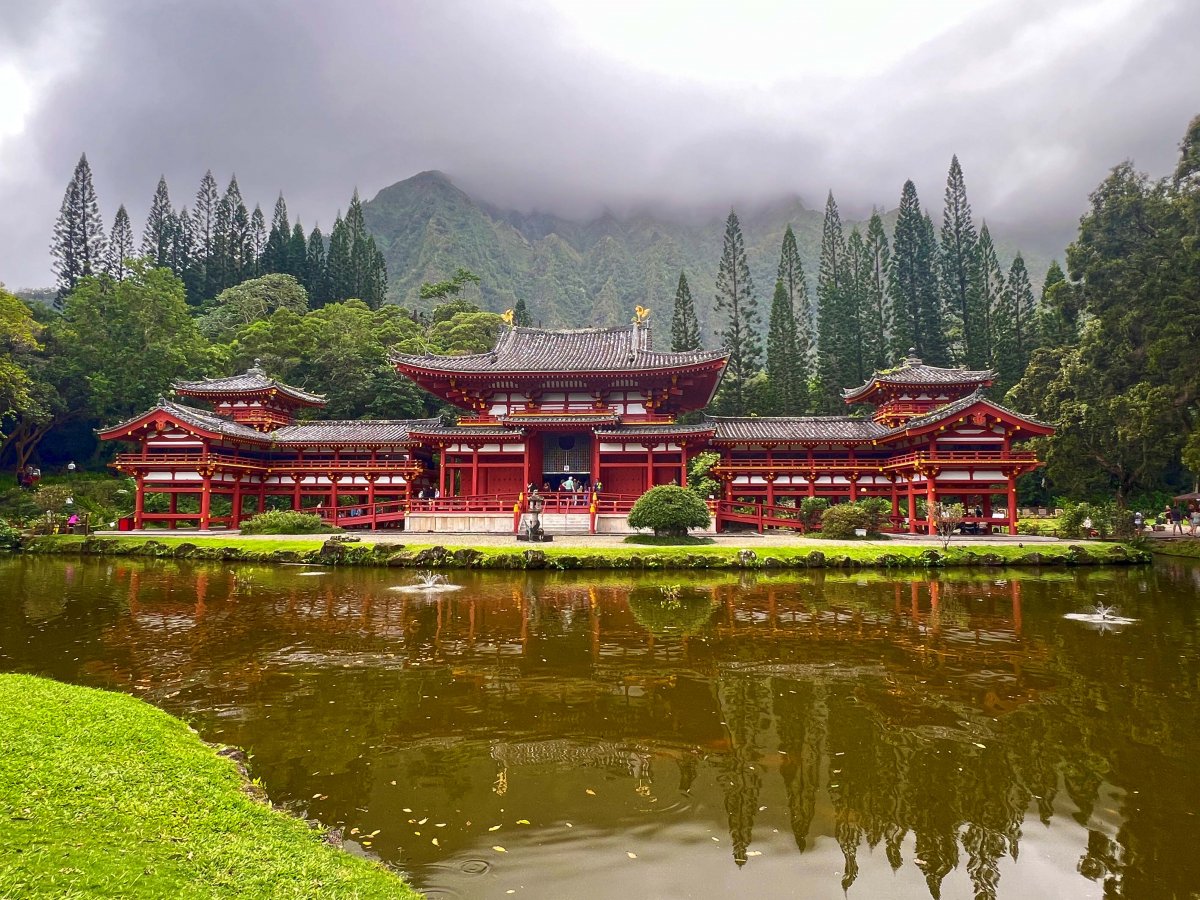 View of the Byodo-In Temple on Windward Oahu taken by John Di Rienzo.