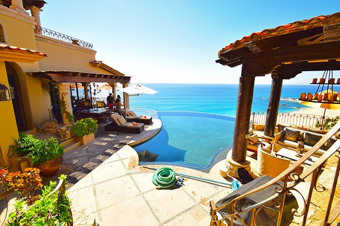 Seaside la Casita Entrance and Pool Area, Cabo Villas, Cabo Villa Inspections, Exotic Estates, Vacation Rentals