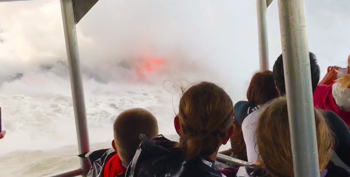View of lava meeting the ocean on a Big Island of Hawaii Lava Boat Tour 