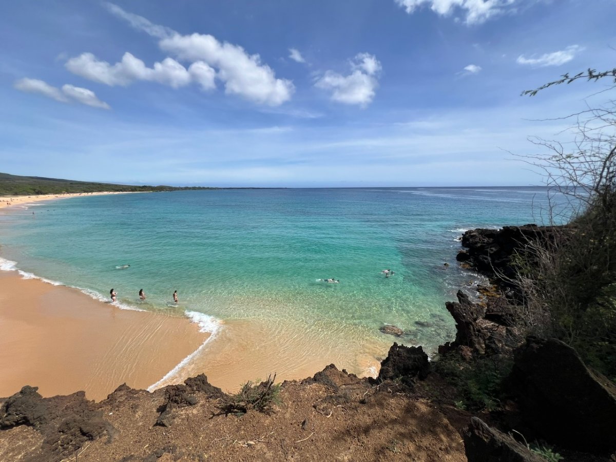 View of Big Beach from cliffs in Makena South Maui 