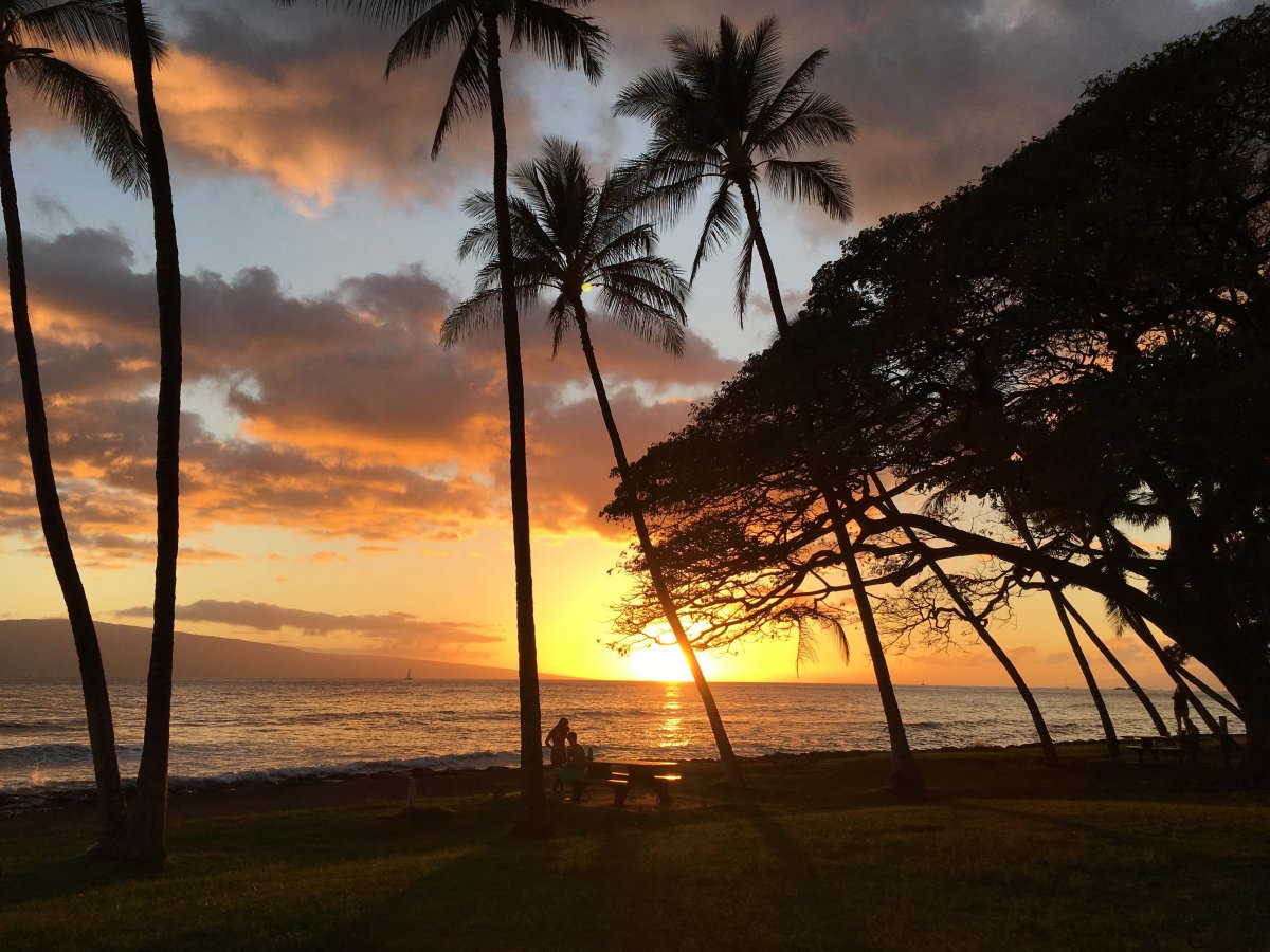 Launiupoko Beach Park in West Maui sunset view