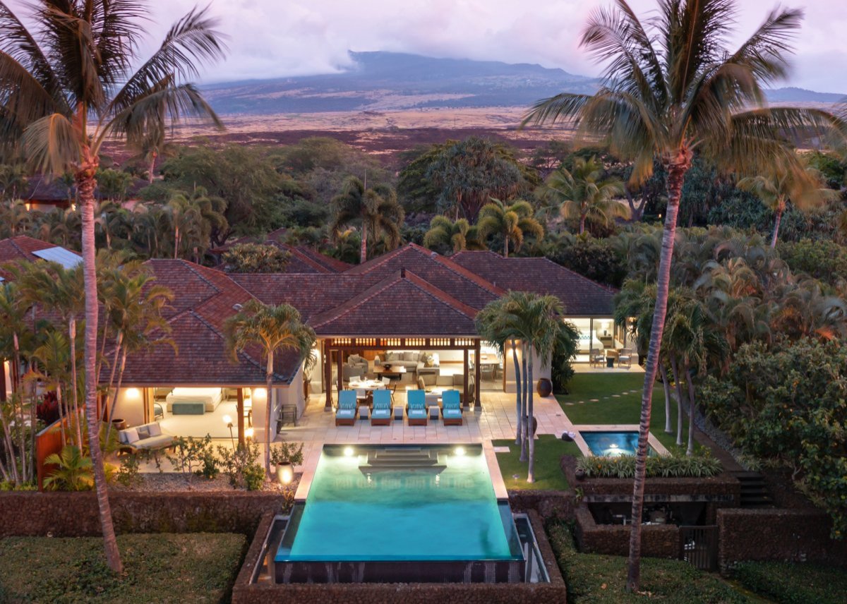 4BD Hainoa Estate (102) at Four Seasons Resort Hualalai drone view of pool and landscape