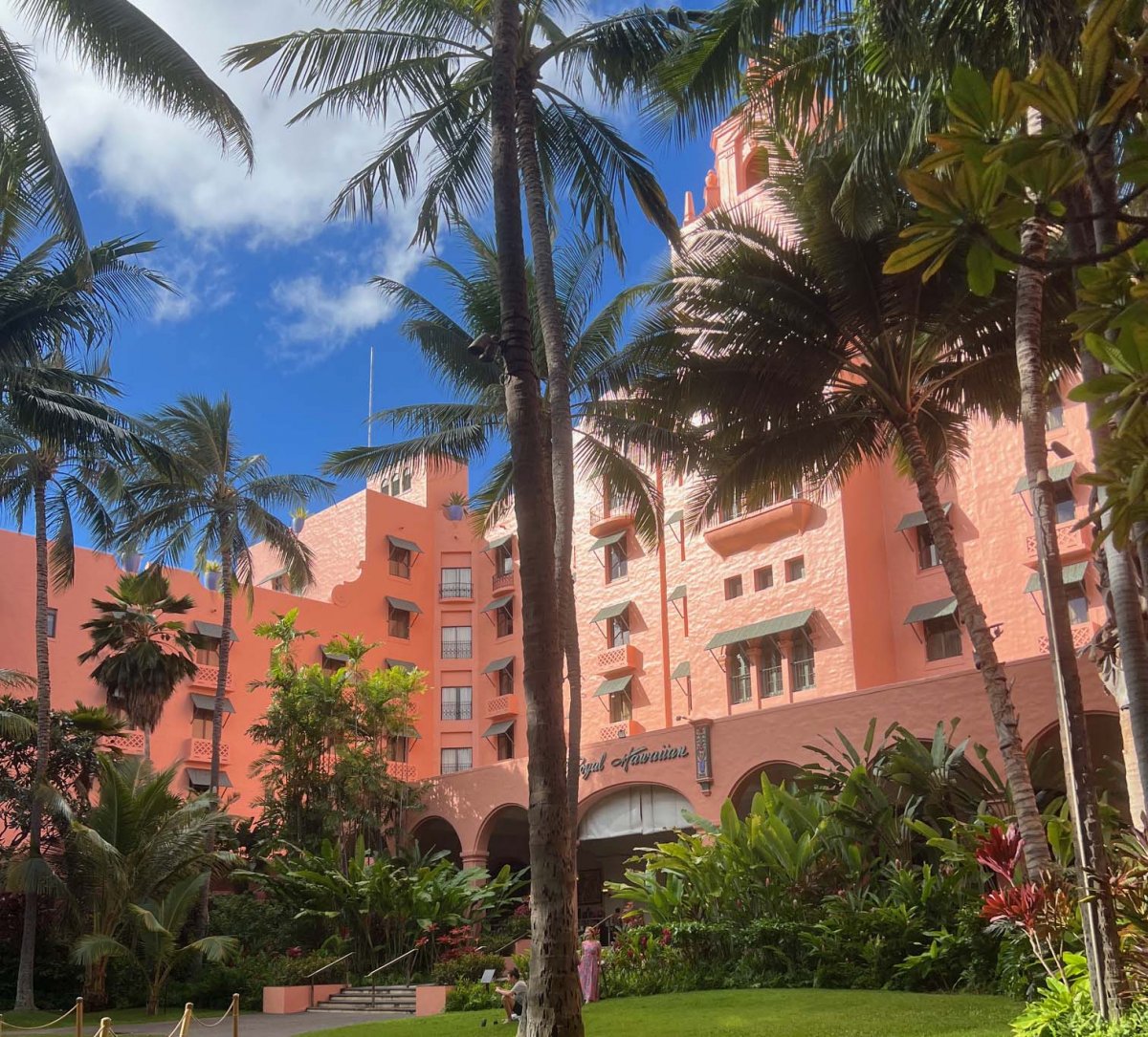 View of Royal Hawaiian Hotel on Waikiki Beach 