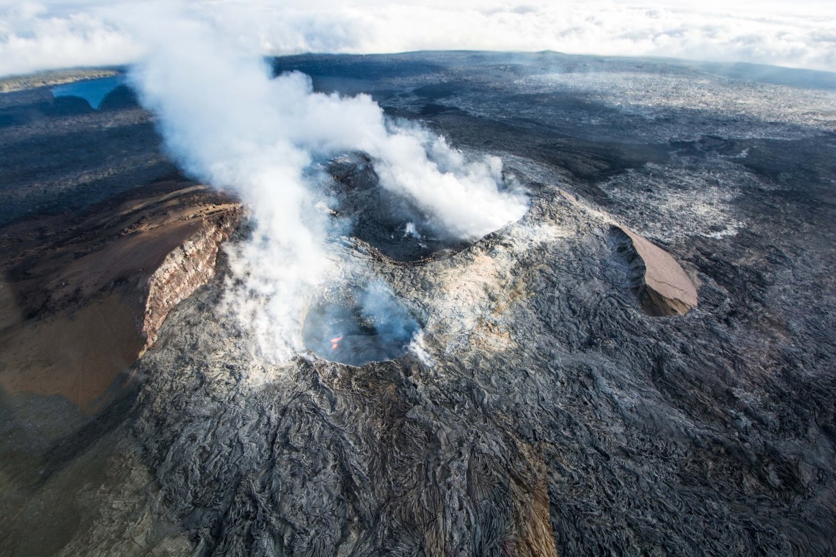 View of smoking caldera of Kilauea Volcano in Big Island of Hawaii - courtesy Shanon Searls.. 