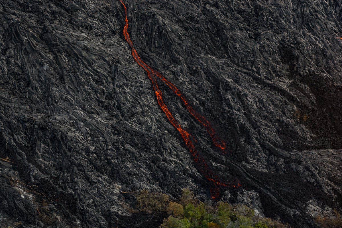 View of lava pouring down Kilauea Volcano on the Big Island of Hawaii - courtesy Shanon Searls.