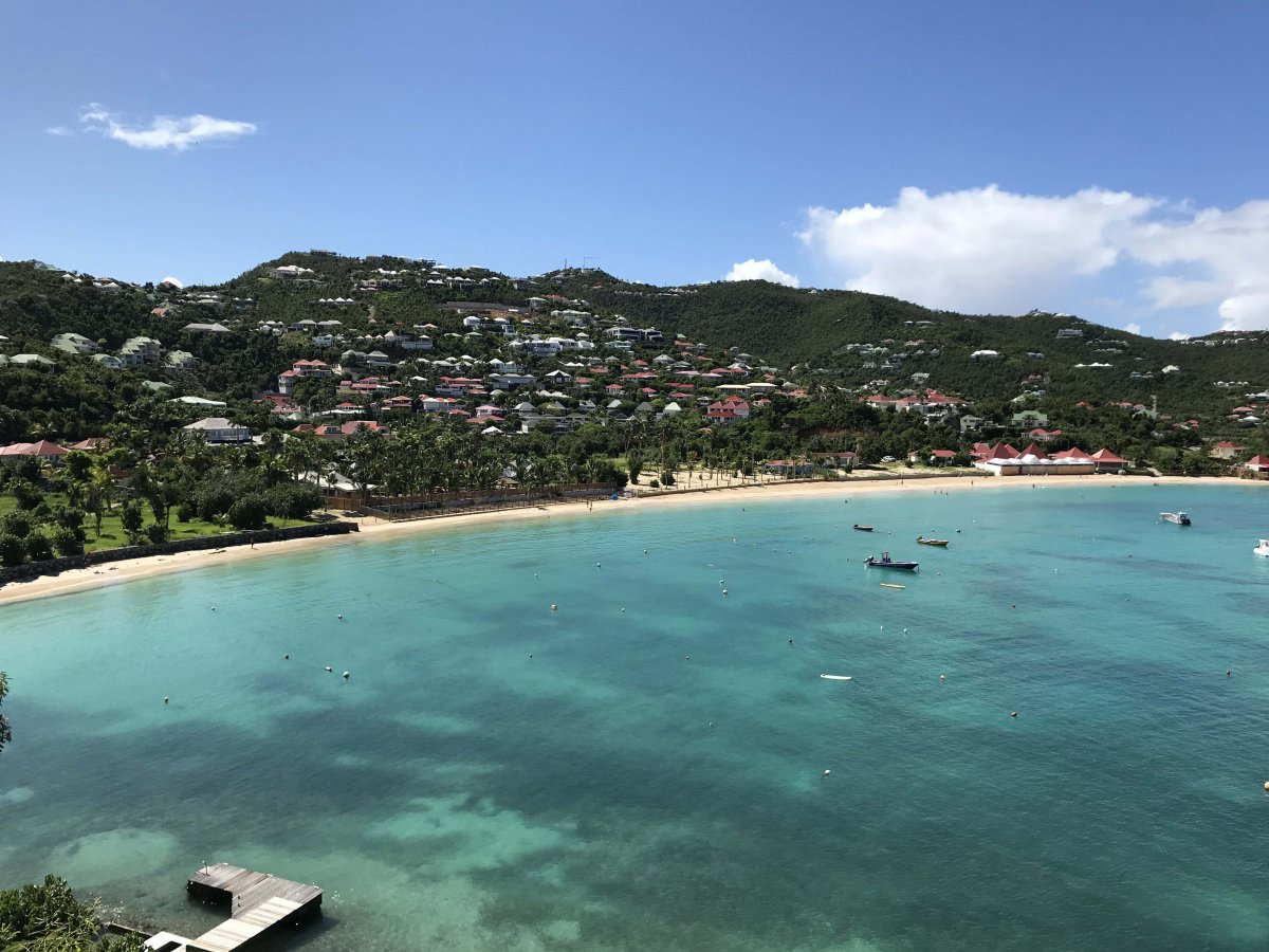 Elevated view of harbour, Gustavia, St. Barthelemy (St. Barts) (St. Barth),  West Indies, Caribbean, Central America