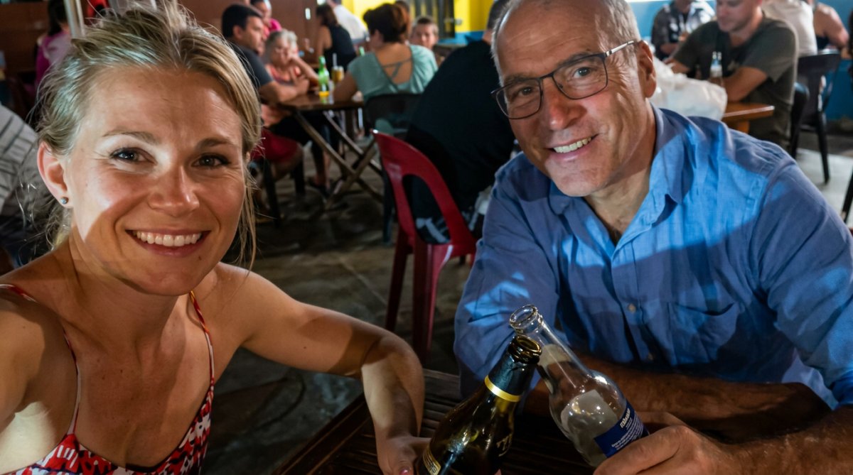 Enjoying a beer in Gustavia St. Barts