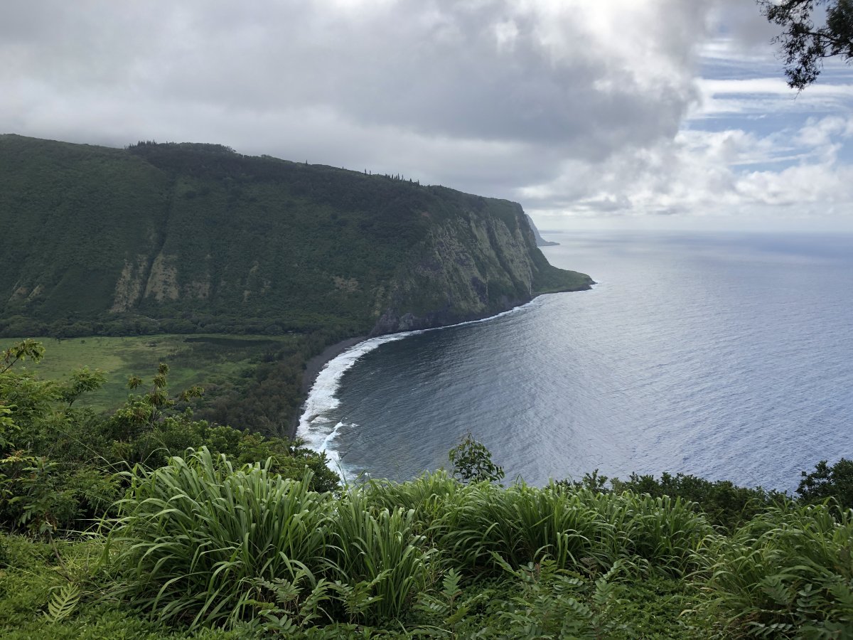 View overlooking the Waipi'o Valley and its Black Sand Beach on the Hamakua Coast. 