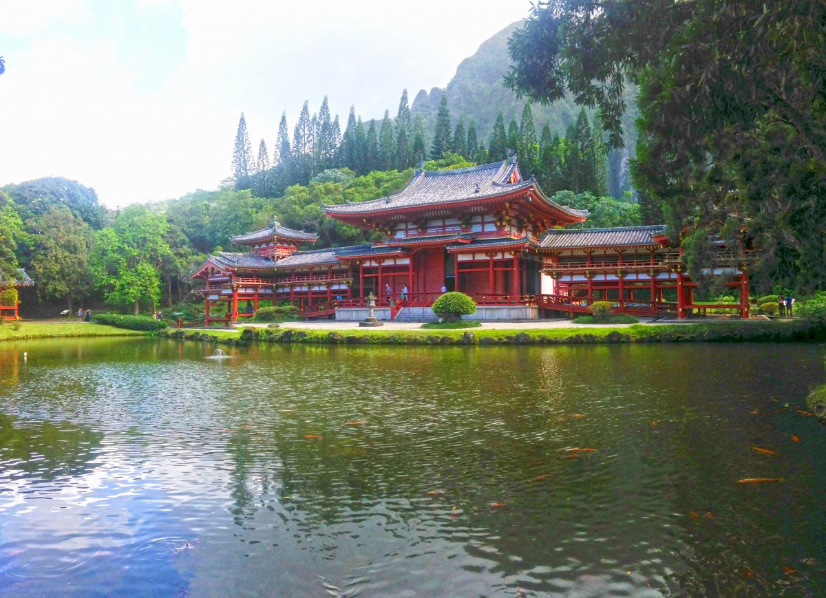 A view across the pond at the Byodo In Oahu taken by John Di Rienzo