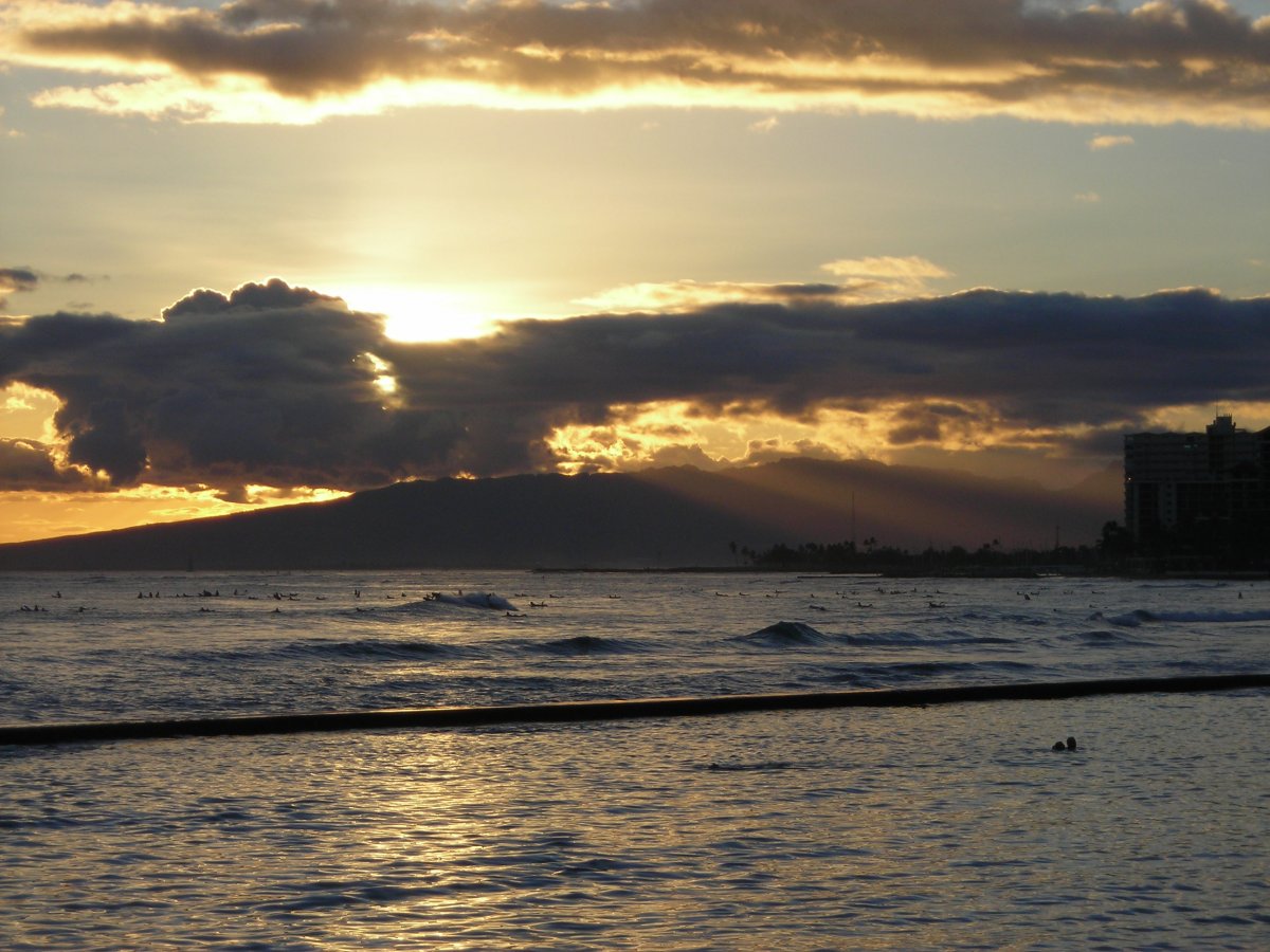 Waikiki Beach sunset view taken from the Diamond Head side of the beach - John Di Rienzo
