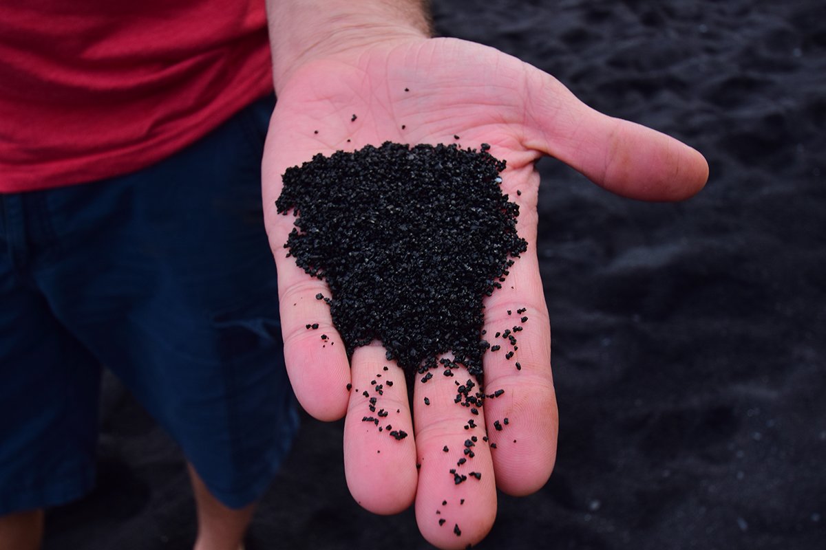 Black sand from Punalu'u Black Sand Beach on the Big Island of Hawaii