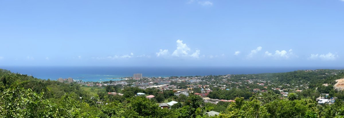 View of Ocho Rios coast from the green hills above.