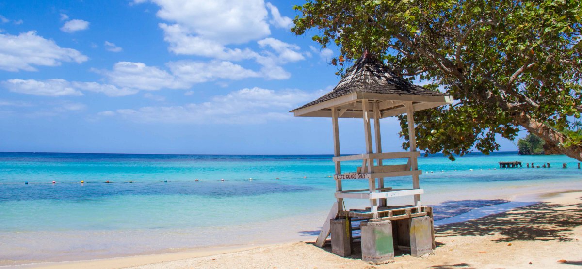 View of Dunn's River Beach in Ocho Rios, Jamaica.