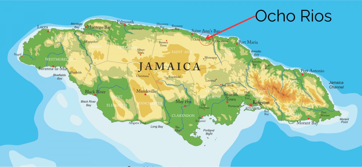 Ocho Rios location on the map of Jamaica.