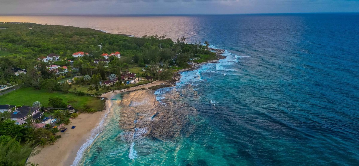 View of gorgeous tropical coast and blue waters of Ocho Rios in Jamaica.