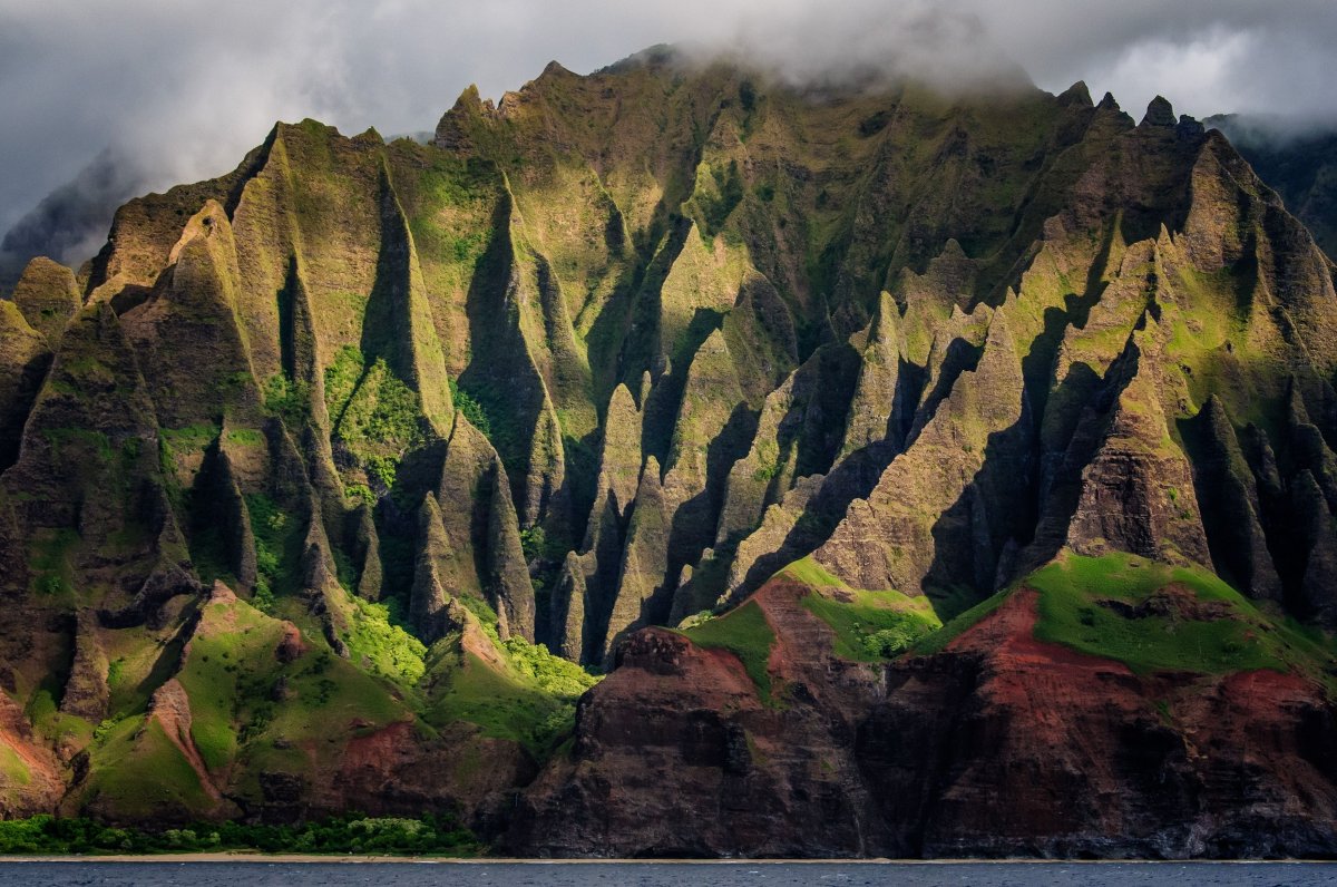 View of Napali Coast on Kauai from boat