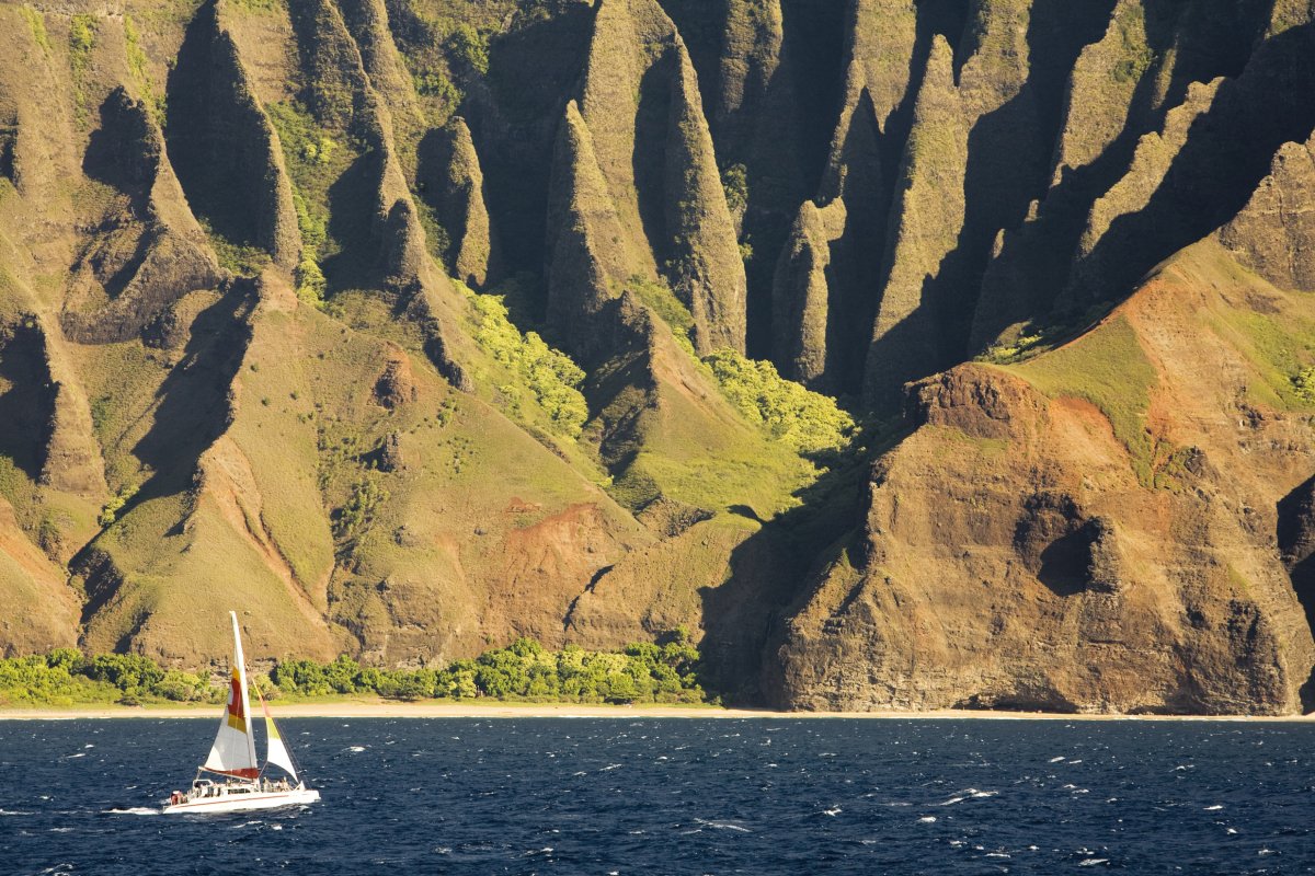 Sailboat on the Napali Coast in Kauai Hawaii