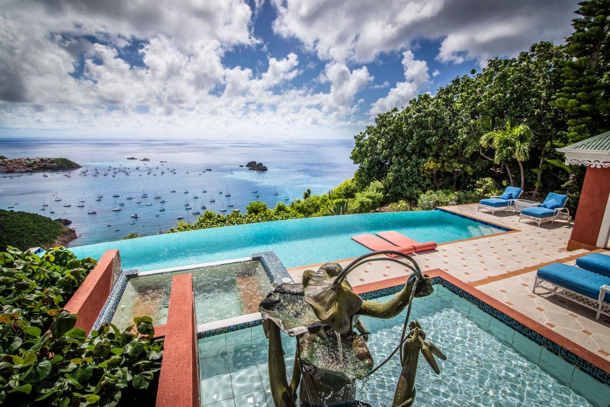 View of Columbier cove on St. Barts from luxury villa
