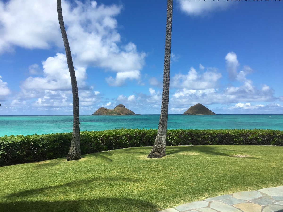 View of Mokulua Islands off Lanikai Beach on Oahu