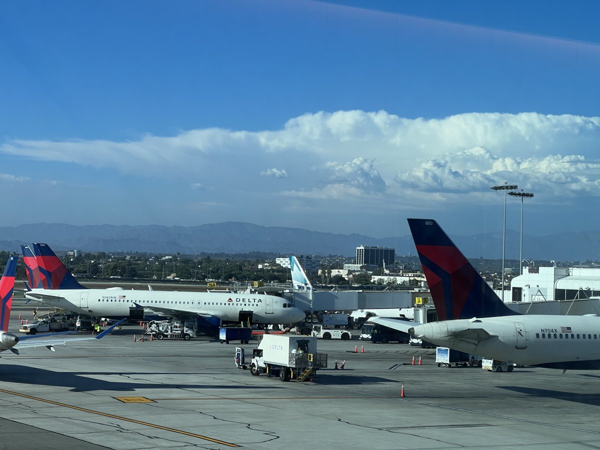 View of LAX tarmac with Delta planes on runway