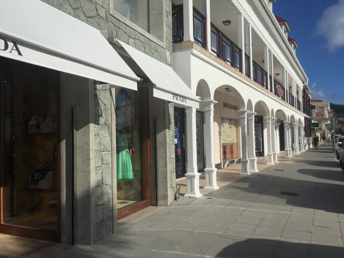 View of Prada and high-end shops in Gustavia, St. Barts