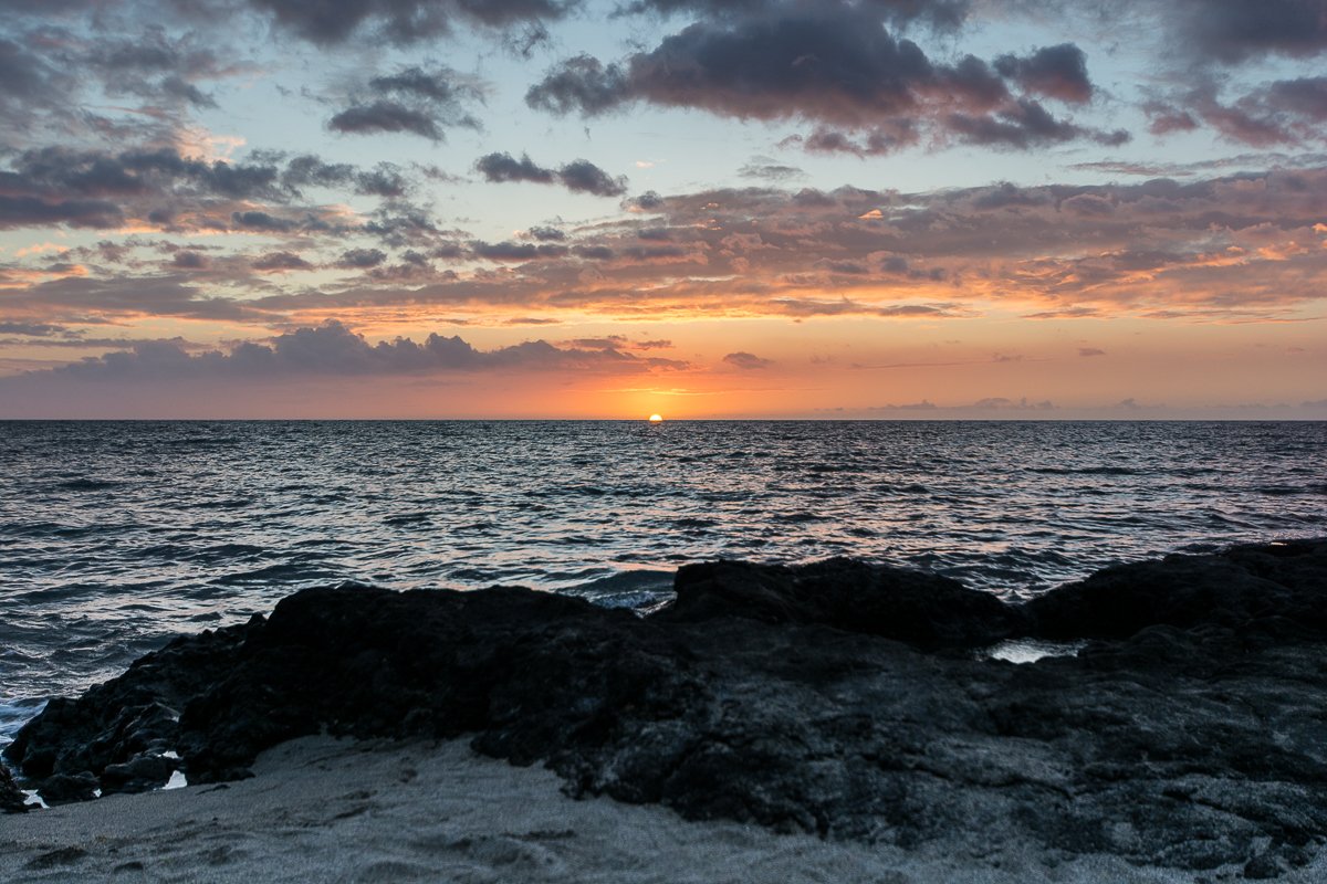 Sunset along the volcanic Kohala Coast of the Big Island