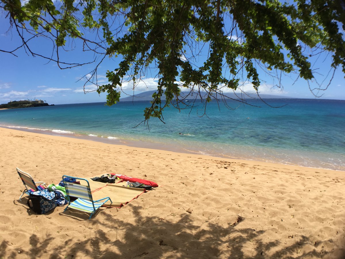 View of snorkelers off Kaanapali Beach in West Maui