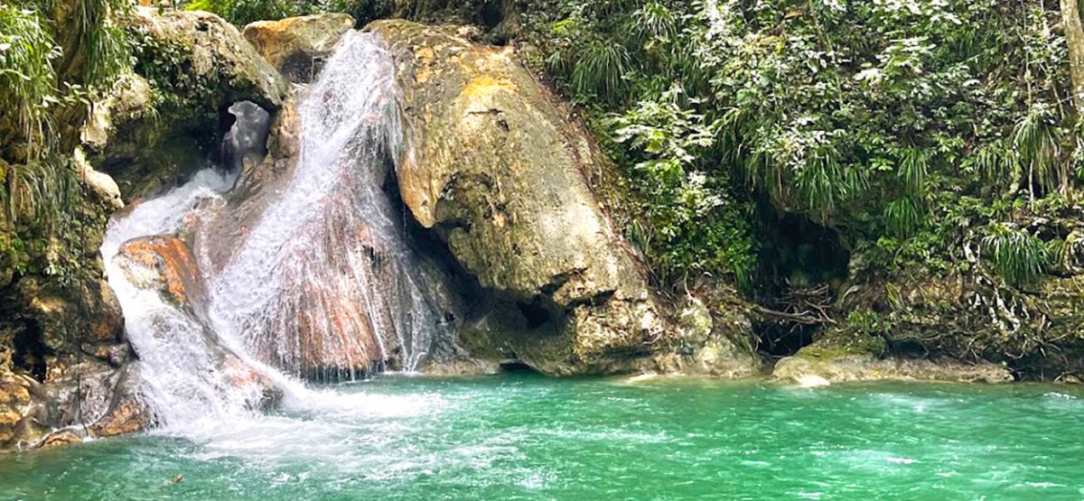 View of the famed Blue Hole on in Ocho Rios, Jamaica 