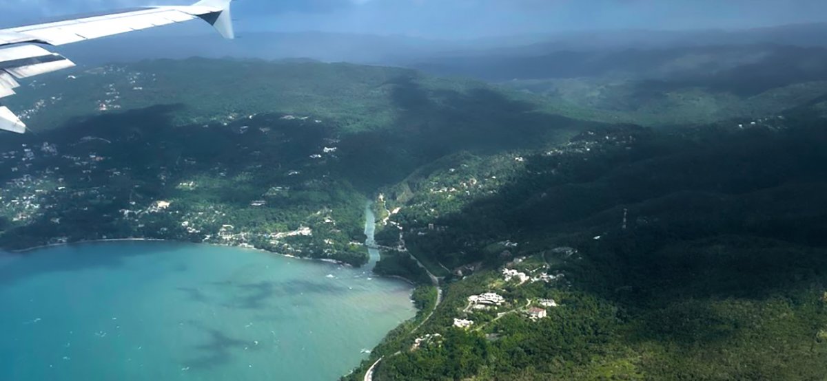 Landing wew of mountains and hills in Montego Bay Jamaica 