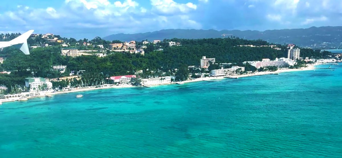 Blue water on view landing in Montego Bay, Jamaica.