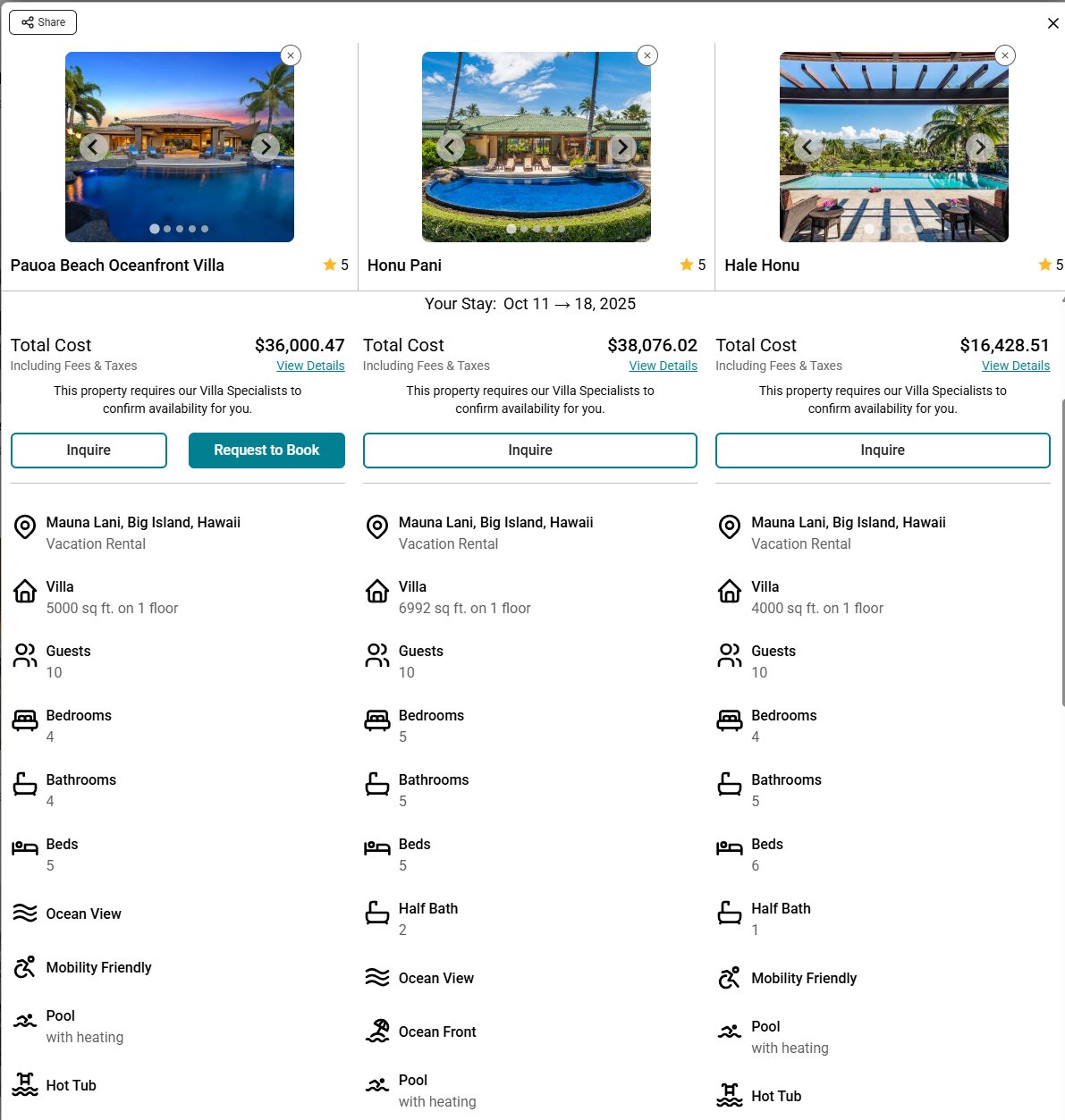 Exotic Estates Compare Tool 