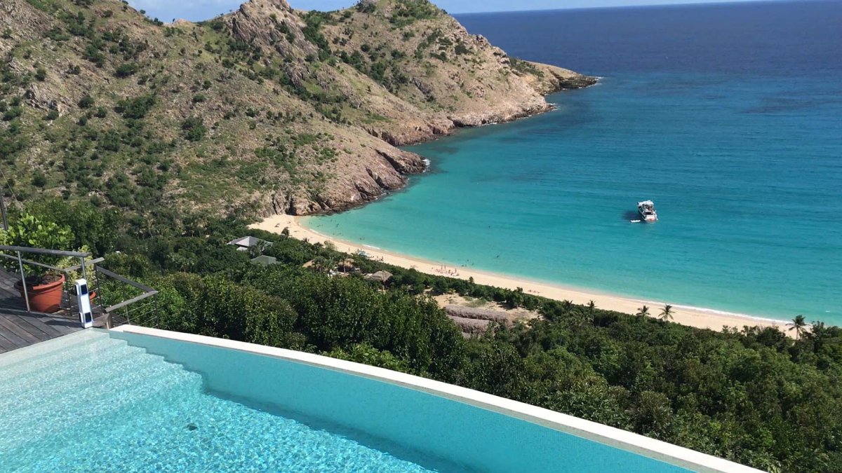 View of beach and bay from hillside villa in Gouverneur St. Barts
