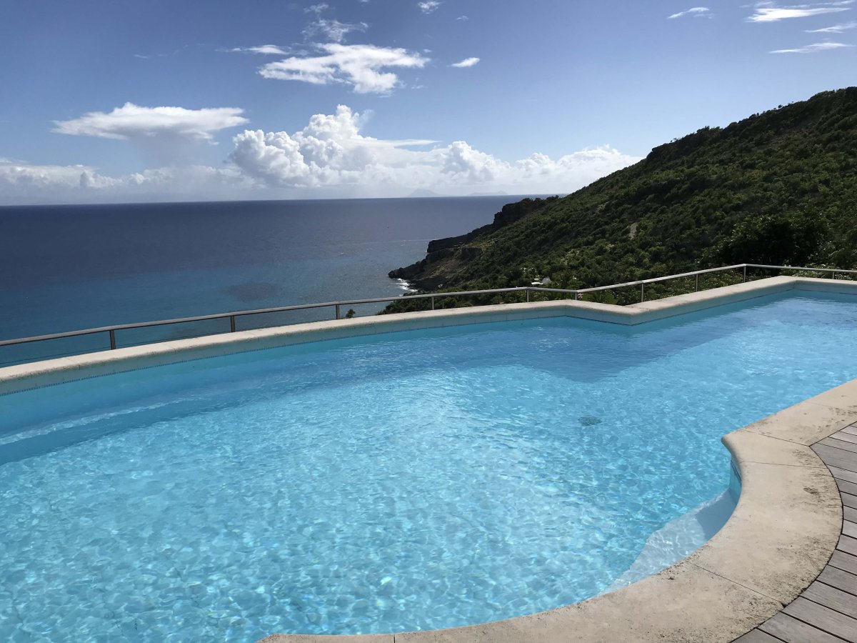 View of beach and bay from hillside villa in Gouverneur St. Barts