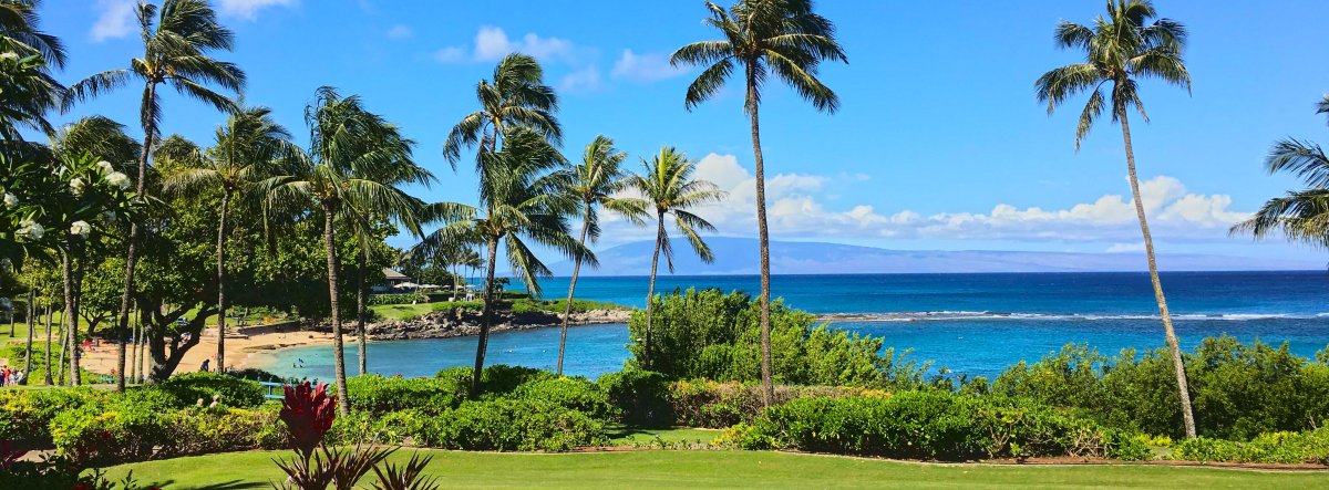 View of Kapalua Bay Beach in Kapalua, Maui from a luxury Maui condo rental at the Montage Resort