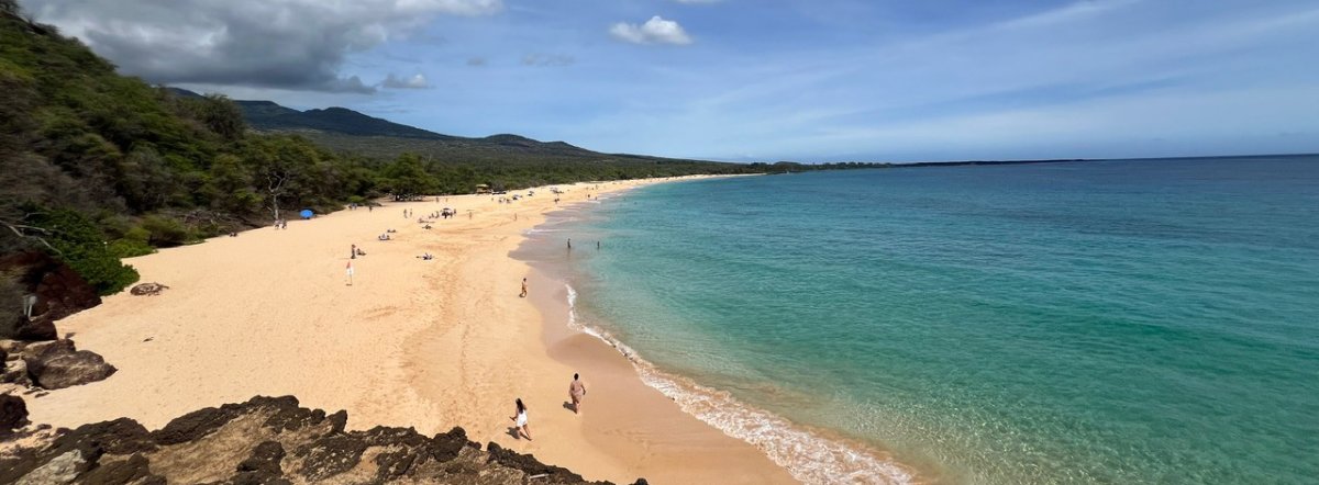 View of Big Beach in Makena in South Maui from the bluff from Little Beach