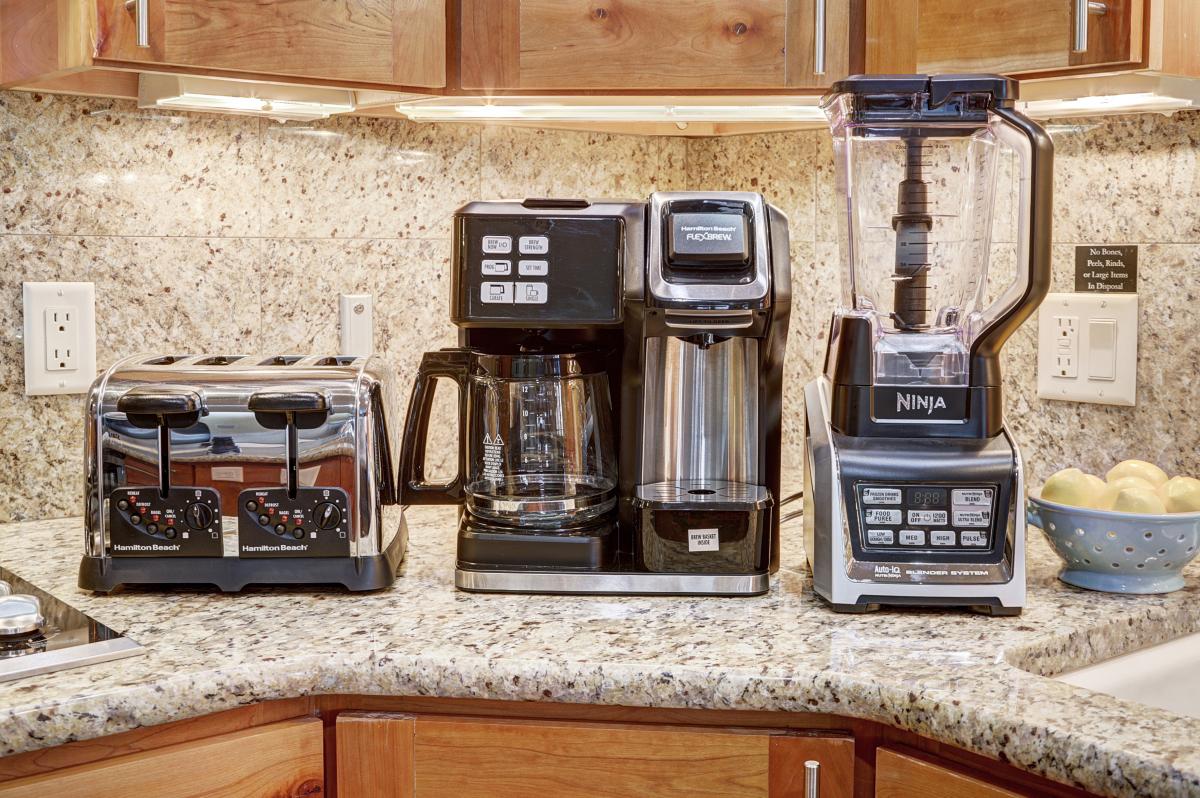 Small appliances include toaster, coffee maker, and blender