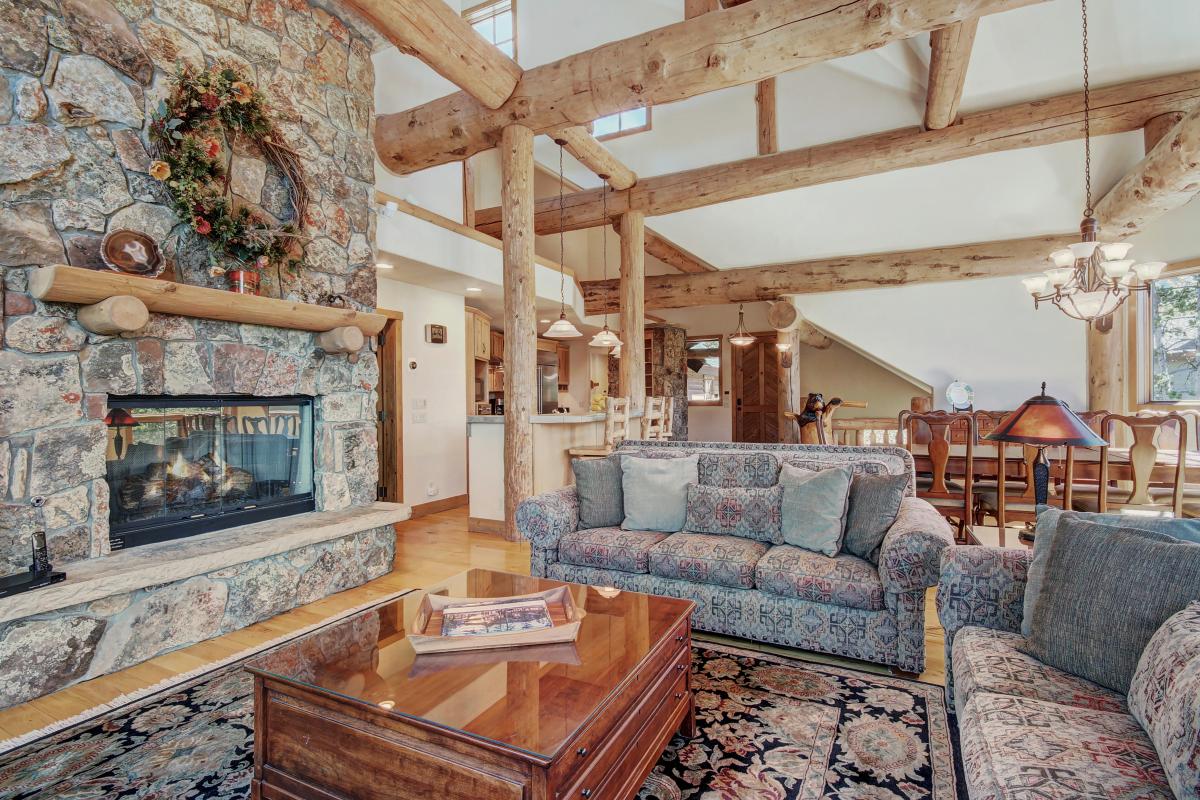 Living area with large gas fireplace - Dunkin Hill Lodge Breckenridge Vacation Rental