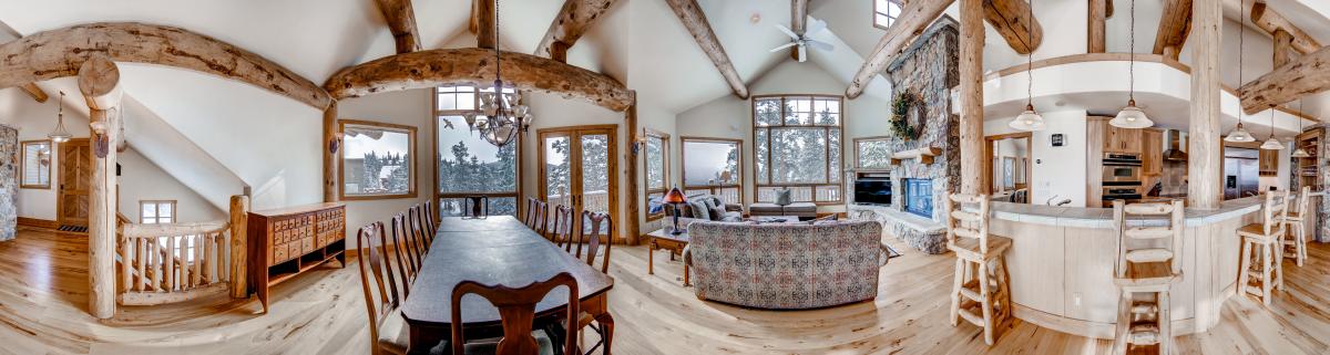 Panoramic view of living and dining areas - Dunkin Hill Lodge Breckenridge Vacation Rental