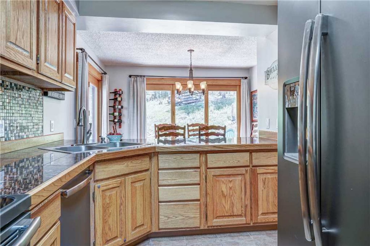 View from the kitchen towards the dining room.