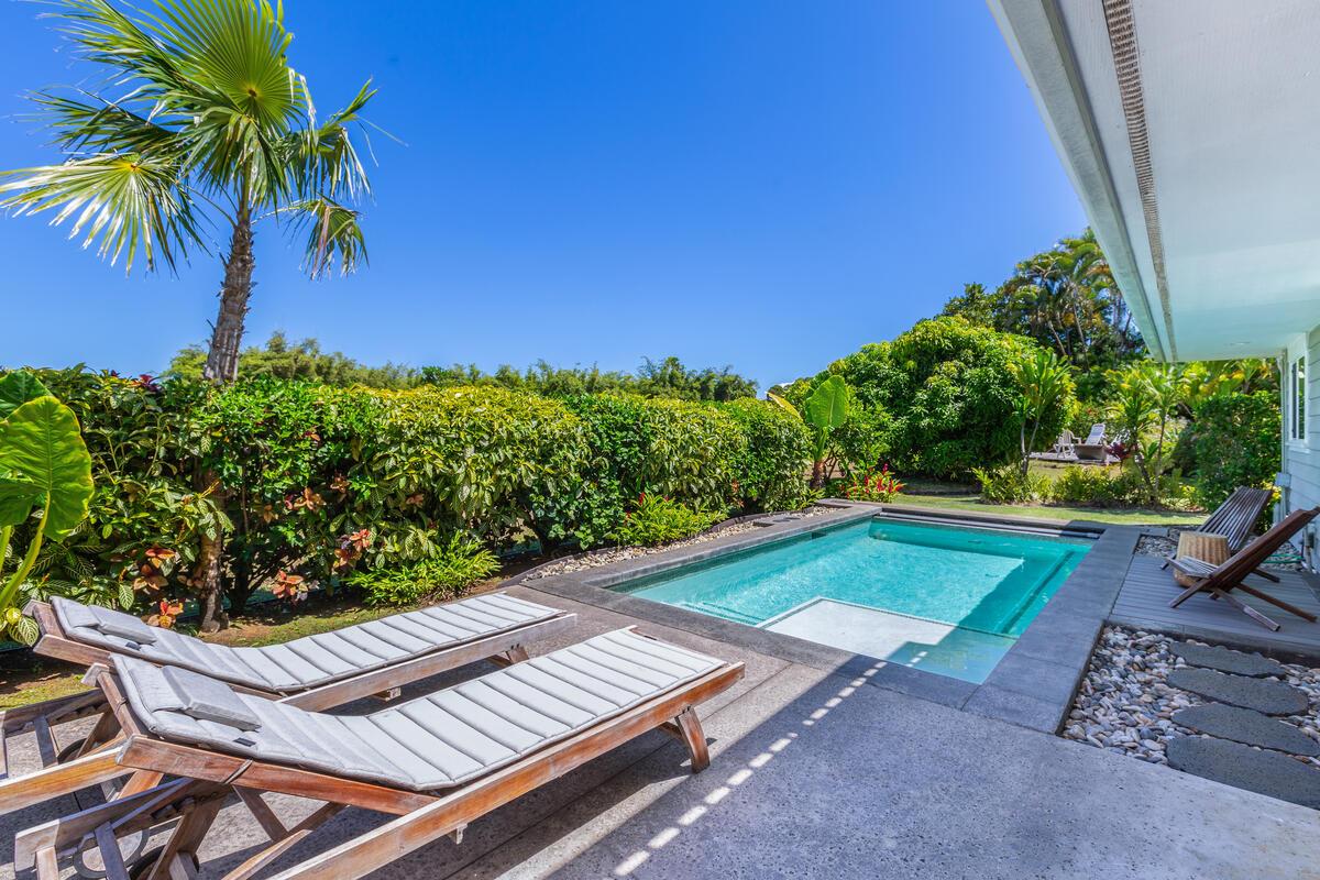 Unwind in your private pool overlooking the Makai Golf Course, where tropical landscaping and peaceful surroundings create the perfect setting for relaxing island afternoons.