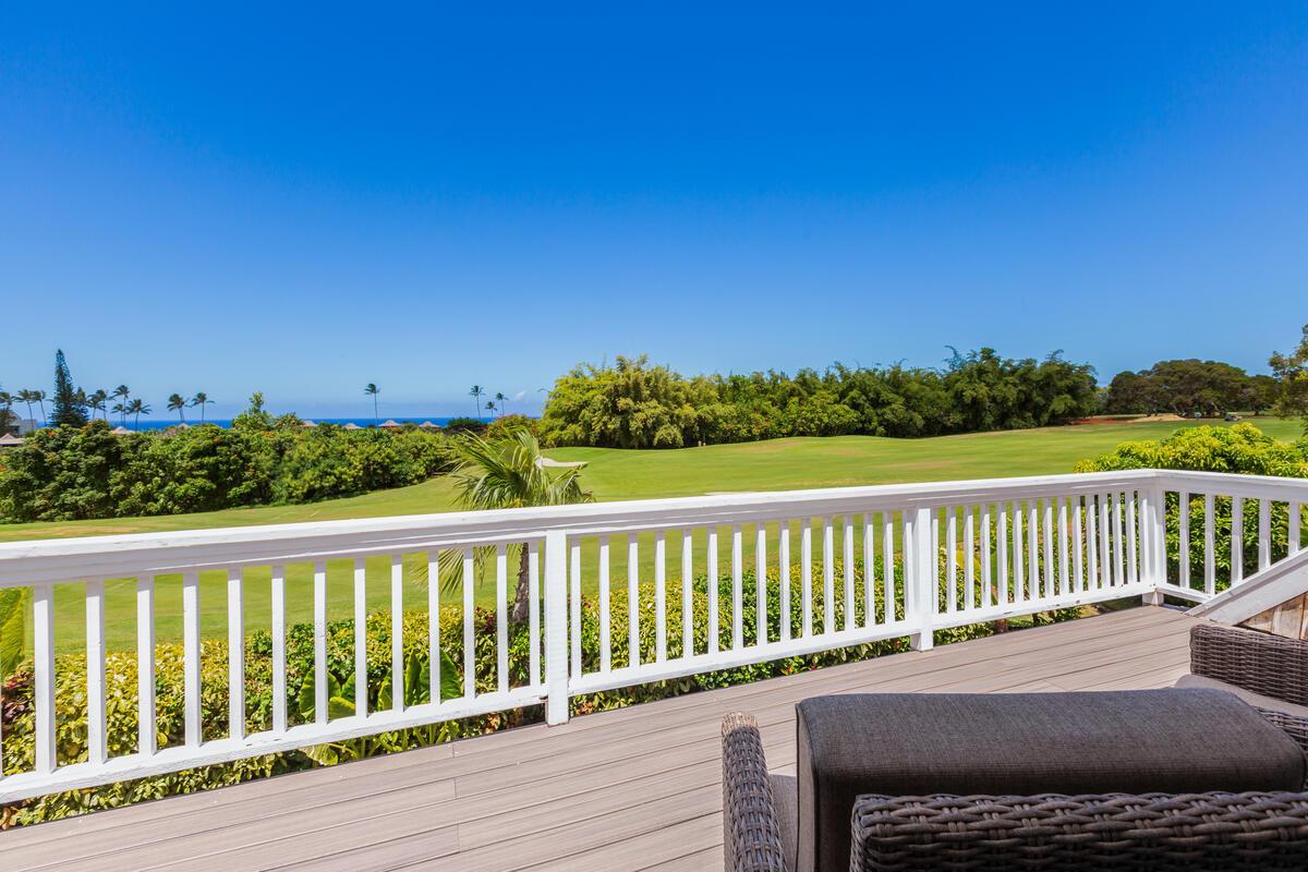 Soak in panoramic views across the Makai Golf Course toward the iconic Bali Hai mountains, with a glimpse of the Pacific in the distance.