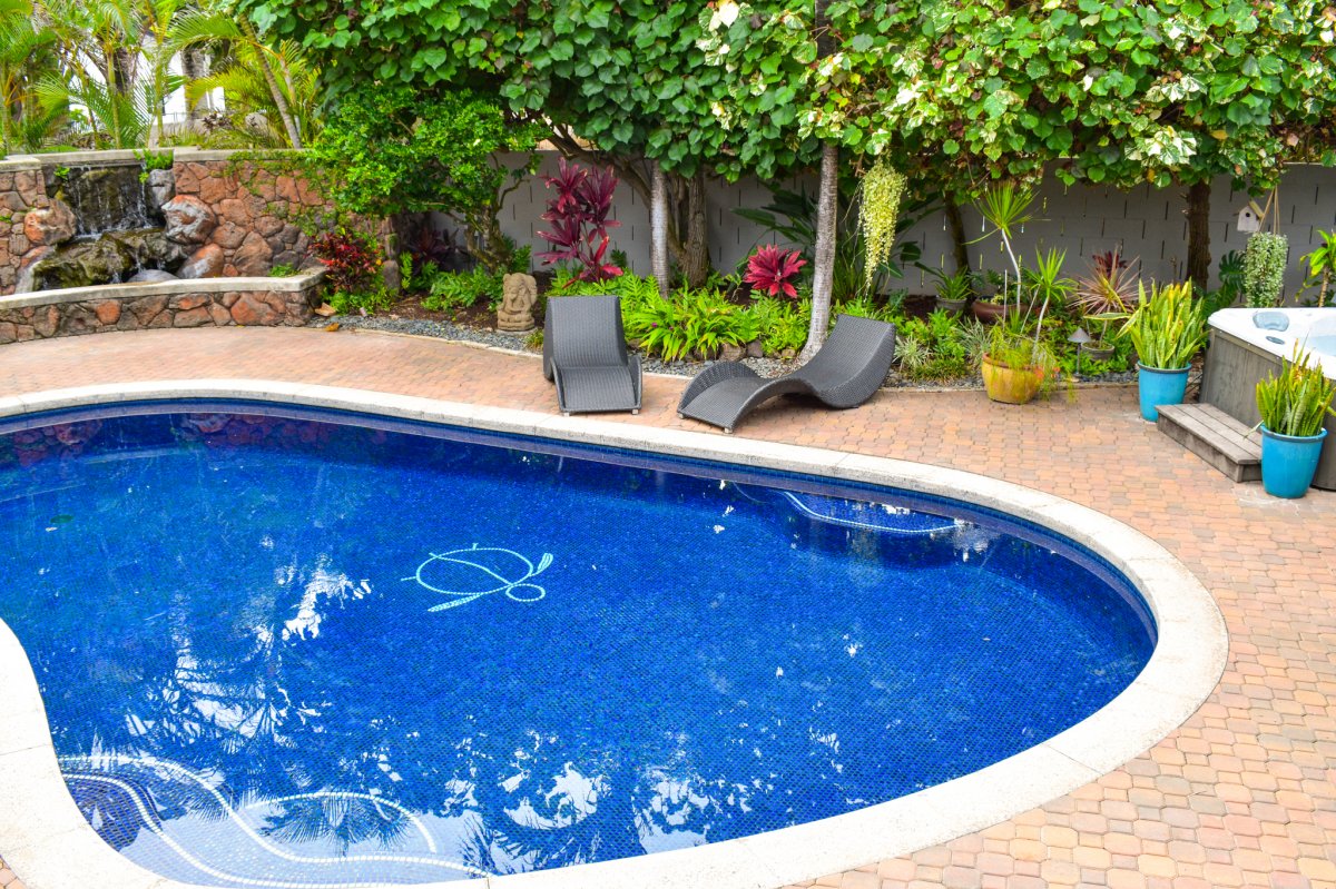 Hale Ohana's Swimming Pool with lounge chairs for relaxing