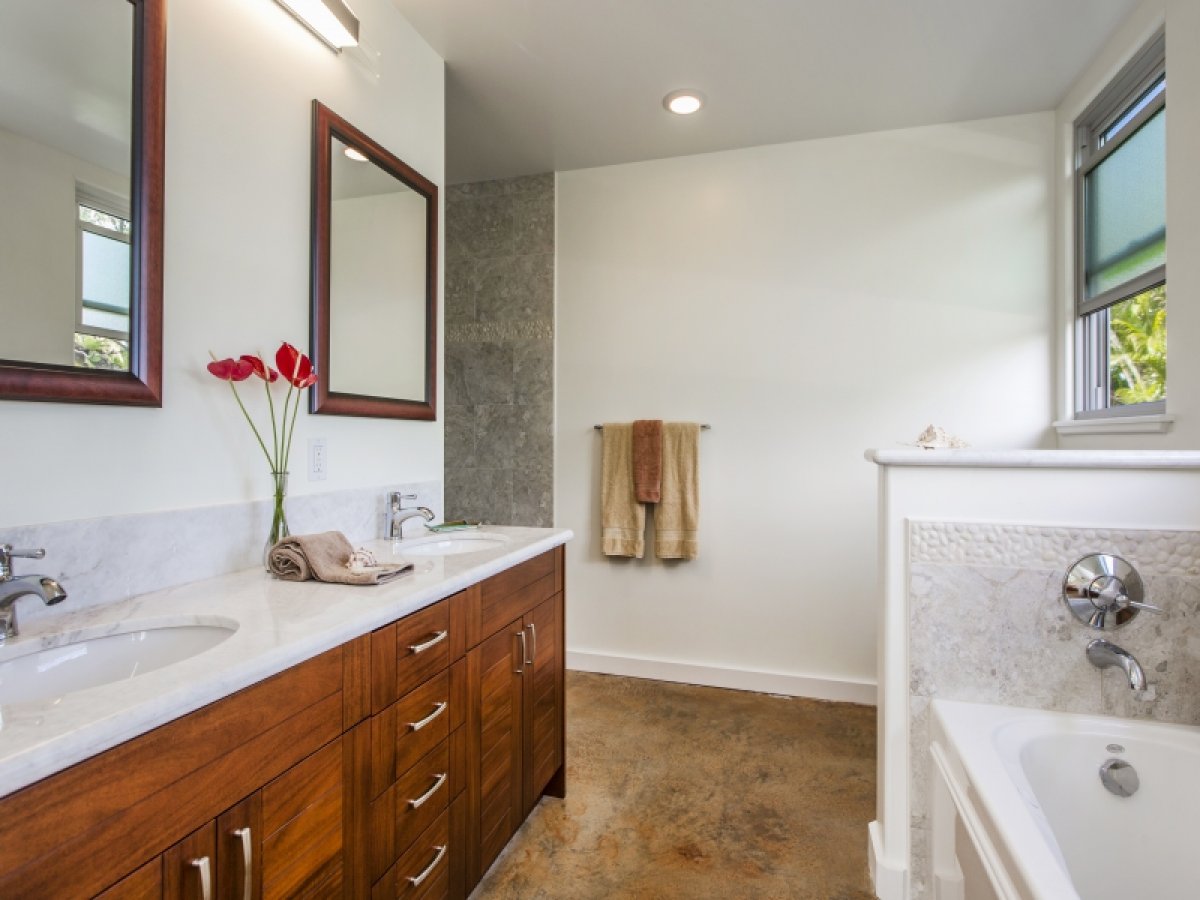 Primary bathroom with tub and walk-in shower