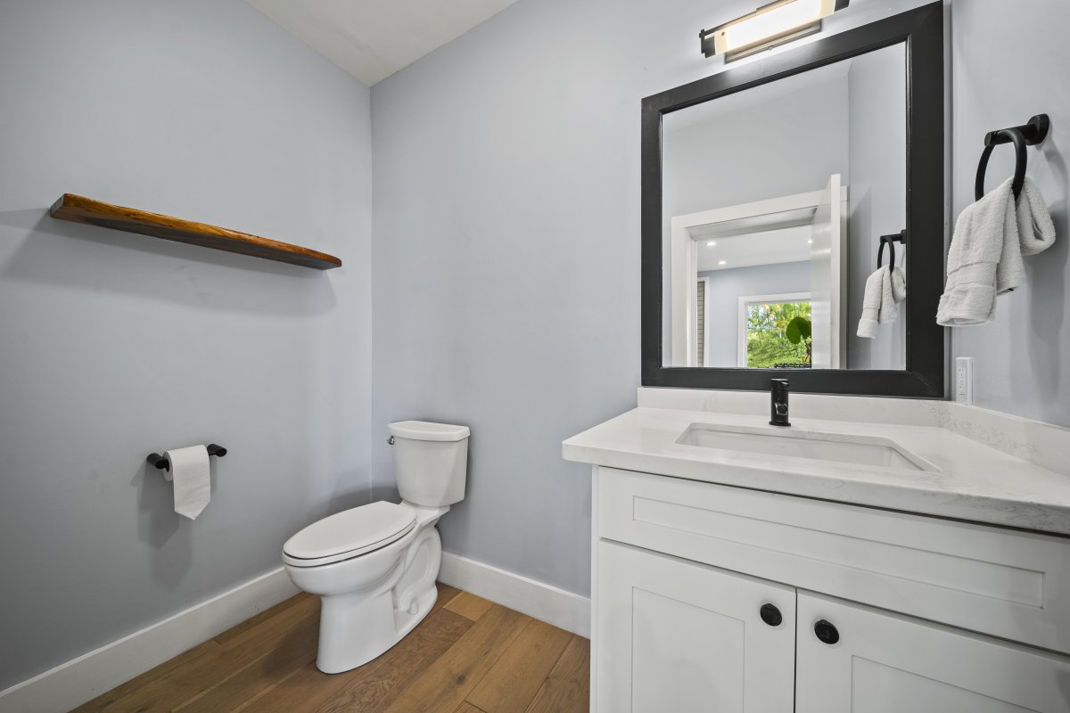 Step into a crisp, updated bathroom with simple design and thoughtful touches.