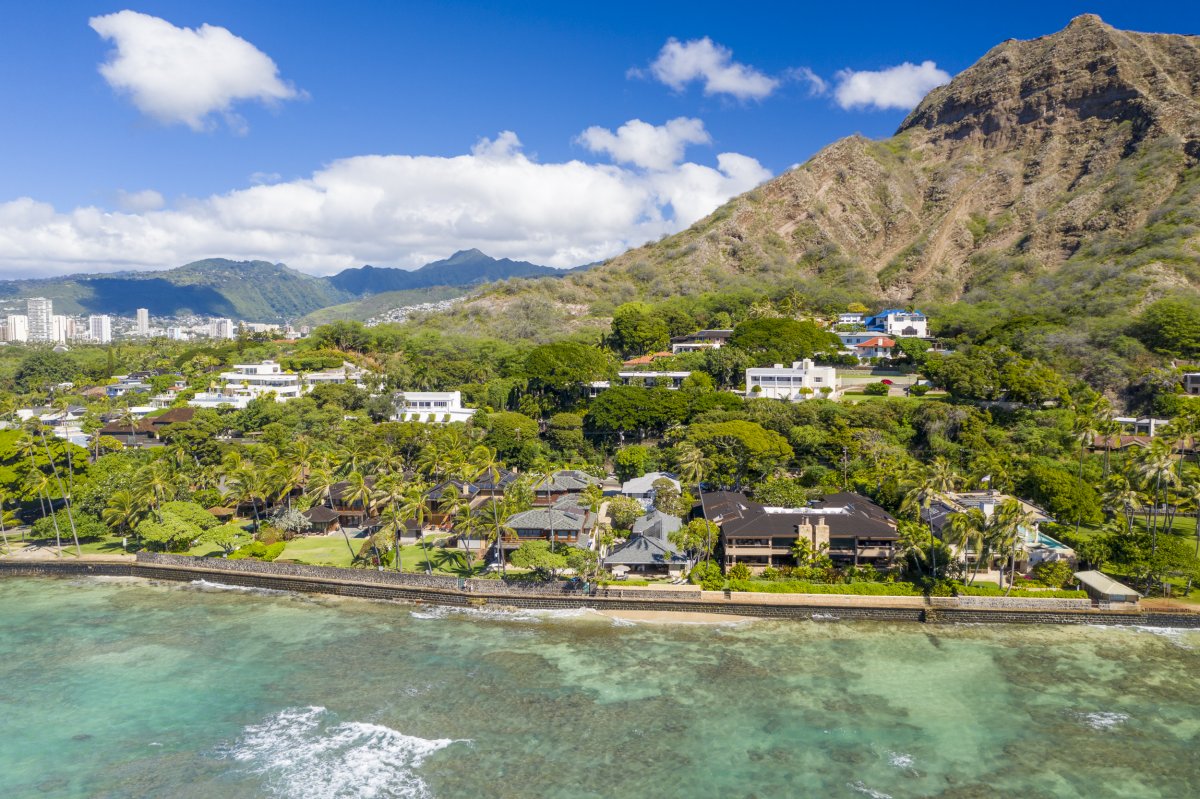 Aerial Oceanside View of Hale Makai and Diamond Head on Oahu