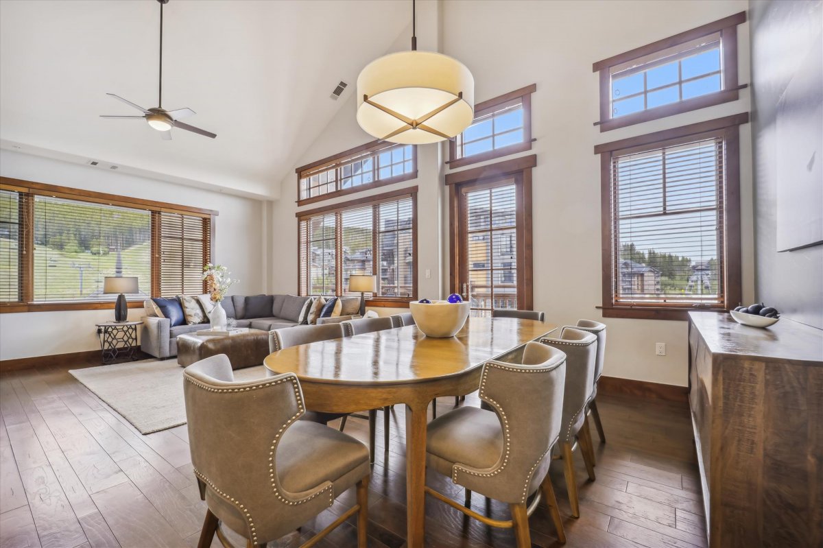 Dining table overlooking living area - One Ski Hill Place 8424-Breckenridge Vacation Rental