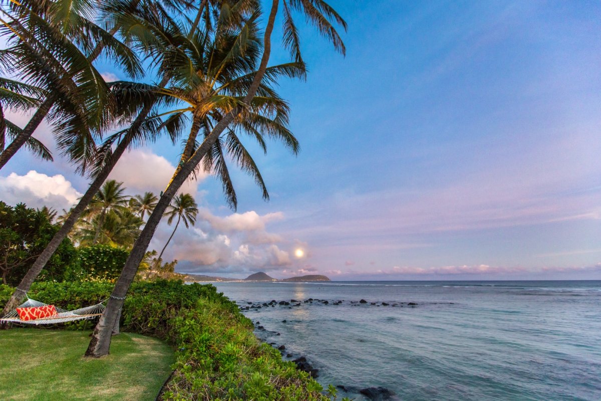 Closer view of the ocean at Banyan House's lawn on Oahu